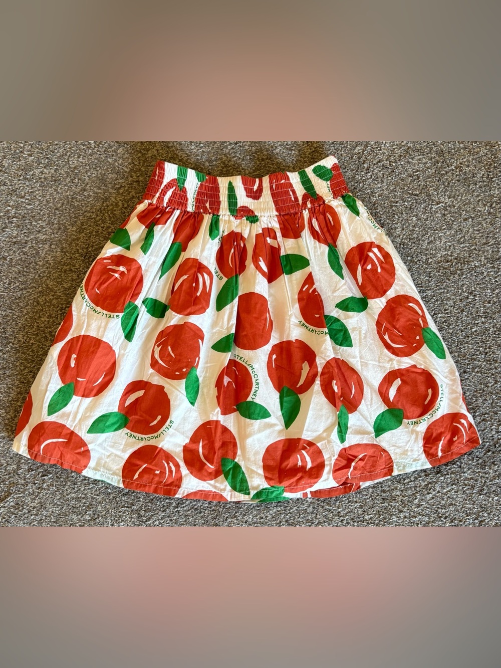 Stella McCartney White Skirt with Red Fruit and Green Leaves